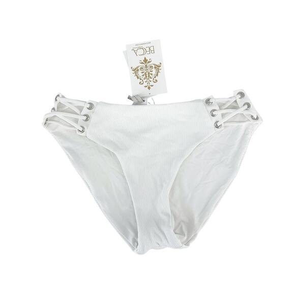 Becca Ribbed Daniella Corset Side Hipster Bikini Bottom Size Medium White NWT - Picture 4 of 7